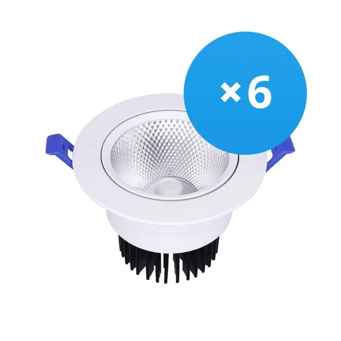 Multipack 6x Bright Choice LED spot Esférica Ajustable 7W 560lm 60D - 930 Luz Cálida | 85mm - Recorte 70mm - UGR <19