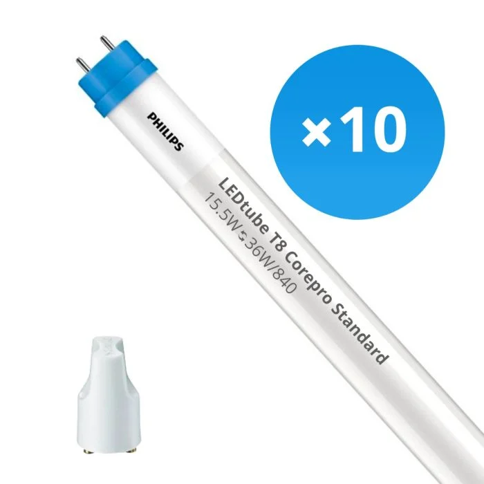 Multipack 10x Philips Tubo LED T8 CorePro (EM/Mains) Standard Output 15.5W 1800lm - 840 Blanco Frio | 120cm - Reemplazo 36W