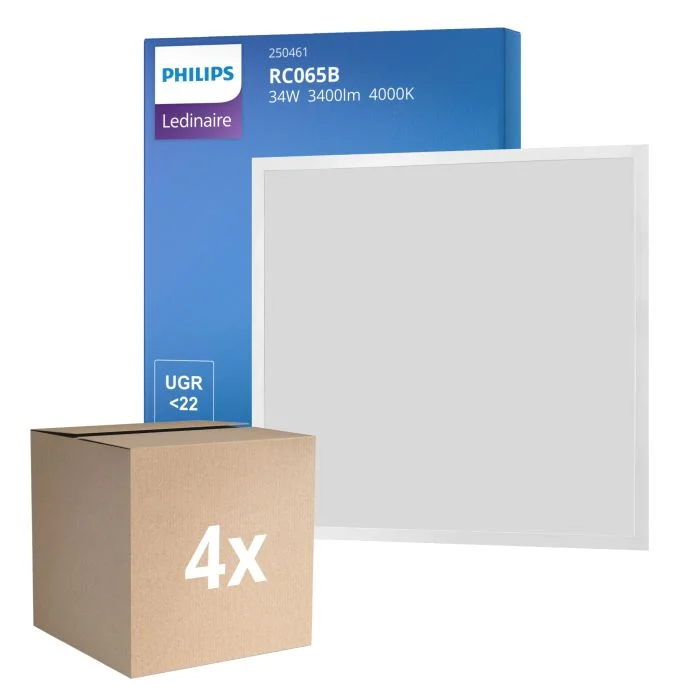 Multipack 4x Philips Panel LED Ledinaire RC065B 34W 3400lm - 840 Blanco Frio | 60x60cm - UGR <22
