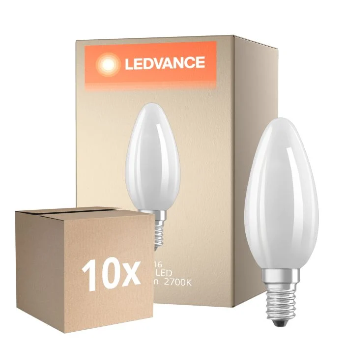 Multipack 10x Ledvance Classic LED E14 Vela con Filamento Mate 4.8W 470lm - 827 Luz muy Cálida | Regulable - Reemplazo 40W