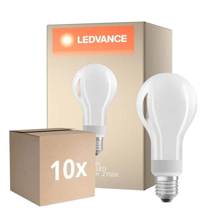 Multipack 10x Ledvance Classic LED E27 Pera con Filamento Mate 18W 2452lm - 827 Luz muy Cálida | Regulable - Reemplazo 150W
