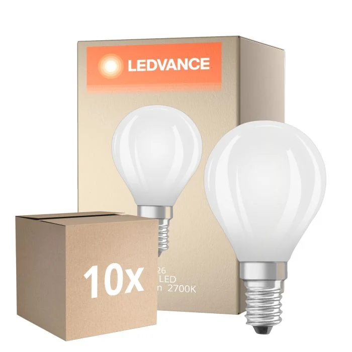 Multipack 10x Ledvance Classic LED E14 Esférica Con Filamento Mate 5.9W 806lm - 827 Luz Muy Cálida | Regulable - Reemplazo 60W