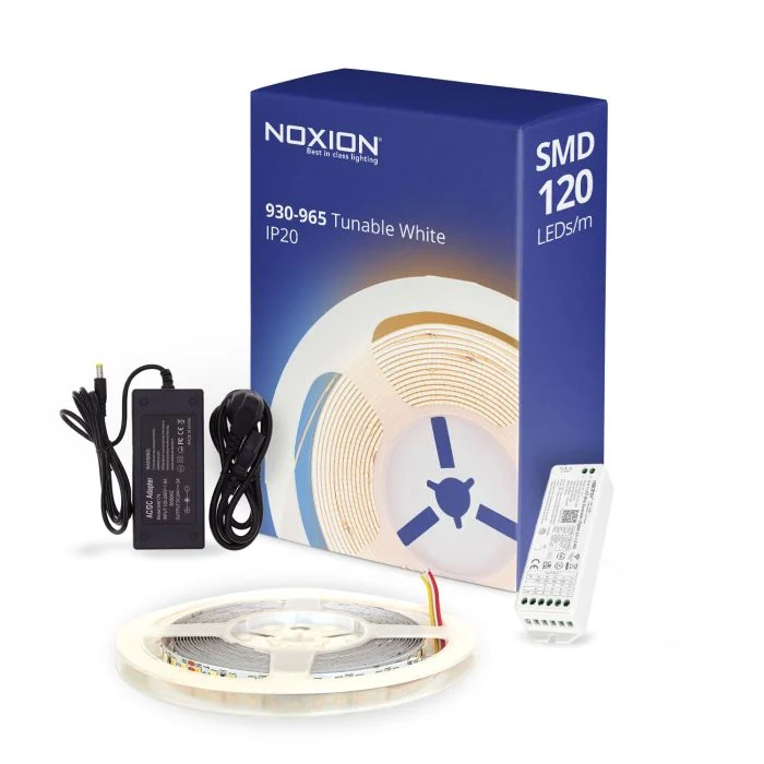 Noxion Tiras LED Naga 5 Metro Set completo - Zigbee - 24V - 120LEDs/m - 9.6W/m - 930-965 Ajustable Blanco | 8mm - IP20 - Mejor Reproducción De Color - SMD2835