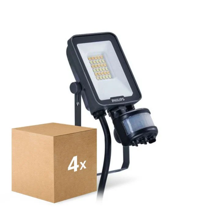 Multipack 4x Philips Proyector LED Ledinaire BVP167 10W 1200lm 110D - 830-840-865 CCT | IP65 - Sensor de Movimiento y Luz - Simétrico