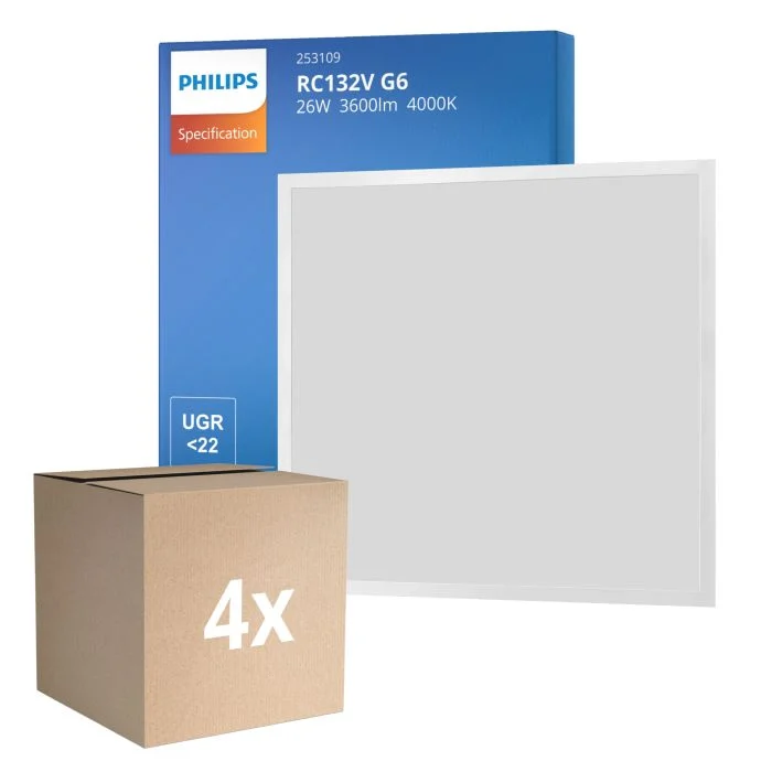 Multipack 4x Philips Panel LED CoreLine RC132V 26W 3600lm - 840 Blanco Frio | 60x60cm - UGR <22