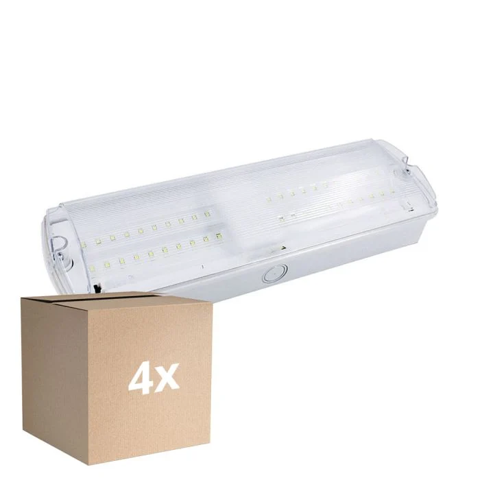 Multipack 4x Noxion LED Emergency Bulkhead Blanco 8.5W 500lm - 865 Luz De Día | Luz De Emergencia 3 Horas - incl. 4 directions
