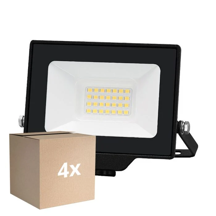 Multipack 4x Noxion Proyector LED Beamy Aluminium Negro 20W 2200lm 100D - 830 Luz Cálida | IP65 - Simétrico