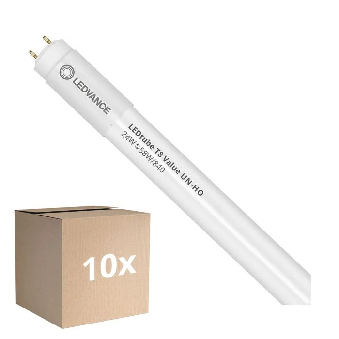 Multipack 10x Ledvance Tubo LED T8 Value (UN) High Output 24W 2800lm - 840 Blanco Frio | 150cm - Reemplazo 58W