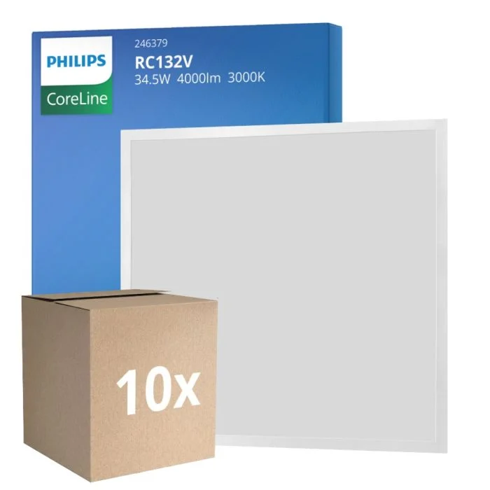 Multipack 10x Philips Panel LED RC132V CoreLine G5 Acero Blanco 34.5W 4000lm - 830 Luz Cálida | 60x60cm - UGR < 19