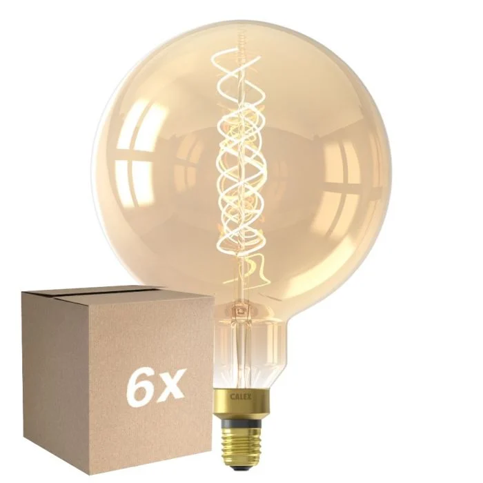 Multipack 6x Calex XXL Mega Oro Globe LED E27 G200 Con Filamento 3W 250lm- 822 Luz Muy Cálida | Regulable