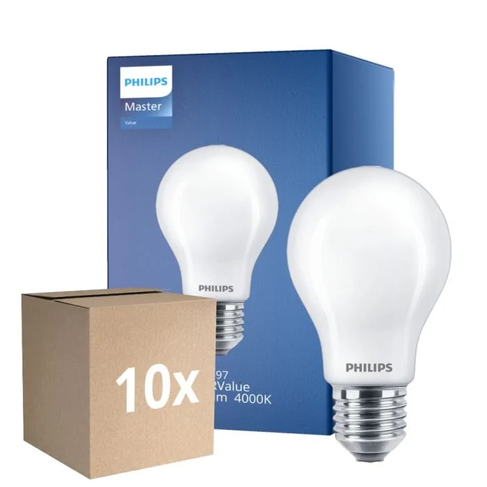Multipack 10x Philips MASTERValue LED E27 Pera Mate 7.8W 1055lm - 940 Blanco Frio | Mejor reproducción de color - Regulable - Reemplazo 75W