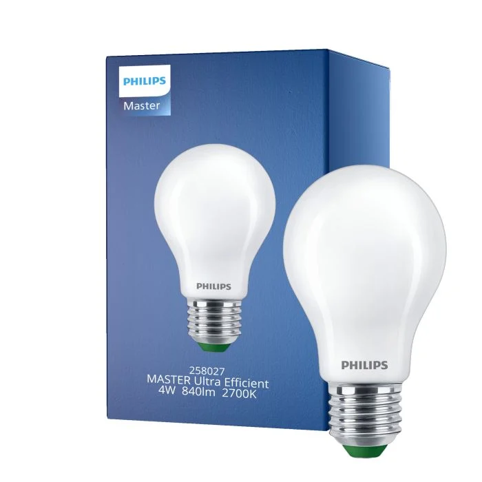 Philips Master Ultra Efficient LED E27 Pera Mate 4W 840lm - 827 Luz Muy Cálida | Regulable - Reemplazo 60W