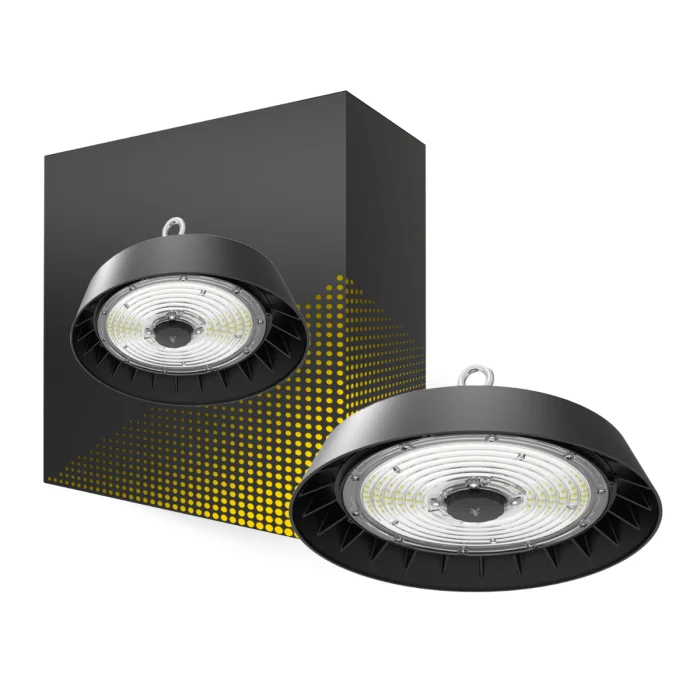 Bright Choice Campana LED Acero Negro 150W 25500lm 90D - 757 Blanco Frio | IP65 - con Sensor de Movimiento y Luz
