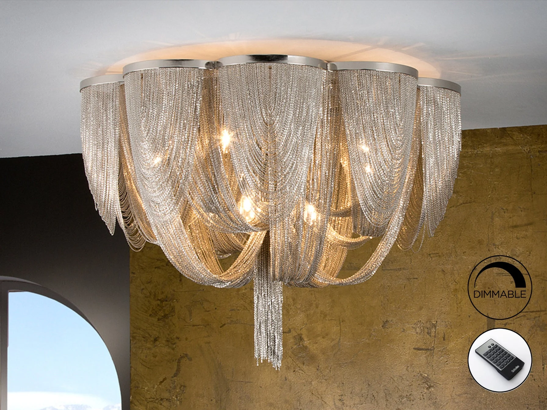 Plafón Schuller Minerva 10 luces níquel regulable con mando Ø68cm 872469D