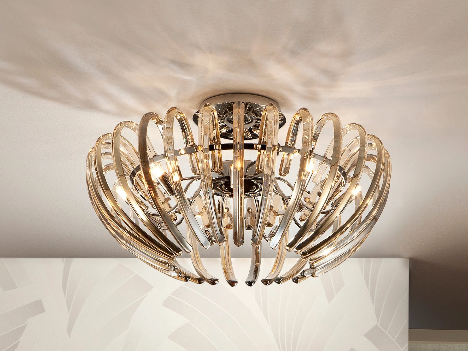 Plafón Schuller Ariadna 9 luces cromo y champán Ø53cm
