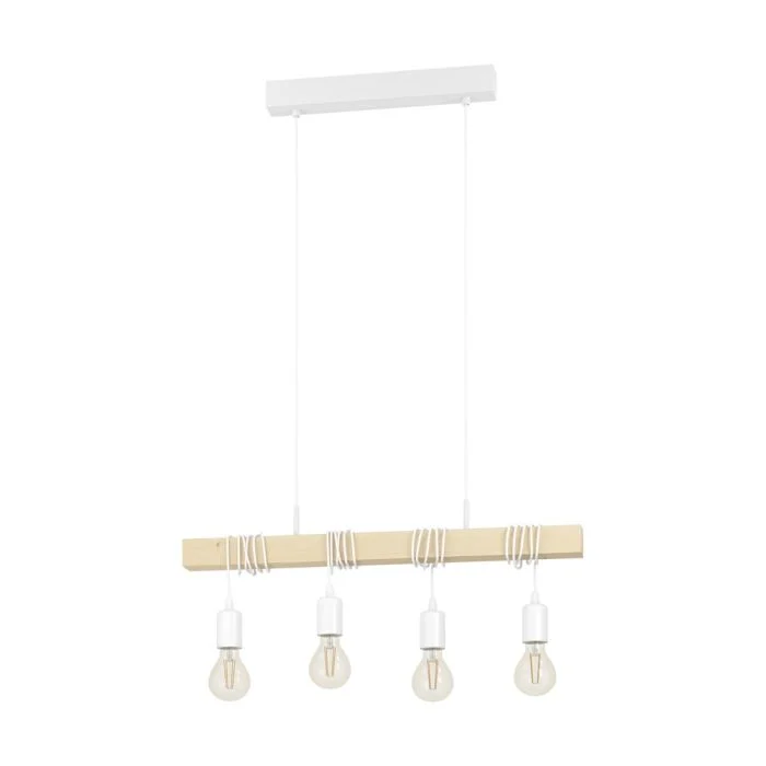 Eglo Colgante De Luz Townshend Acero Blanco Madera | IP20 - Apta para 4x E27