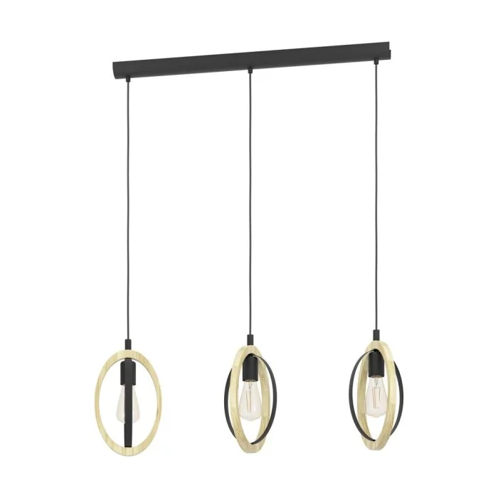 Eglo Colgante De Luz Basildon Acero Madera Negro Marrón | IP20 - Apta para 3x E27
