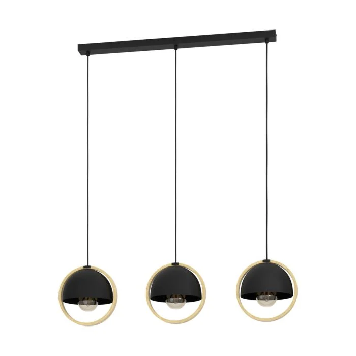Eglo Colgante De Luz Callow Acero Madera Negro Marrón | IP20 - Apta para 3x E27