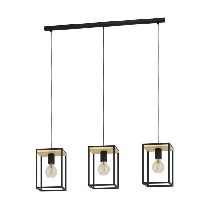 Eglo Colgante De Luz Libertad Acero Madera Negro Marrón | IP20 - Apta para 3x E27