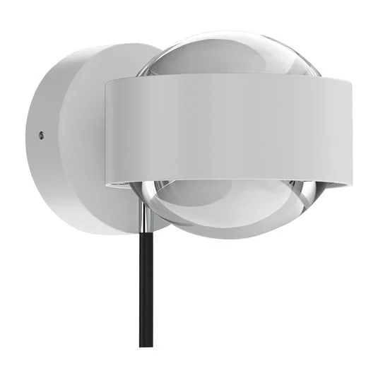 Puk Mini Wall+ LED, lentes transparentes, blanco mate/cromo