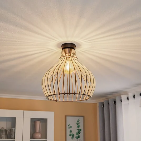 Plafón Barrel con pantalla de madera
