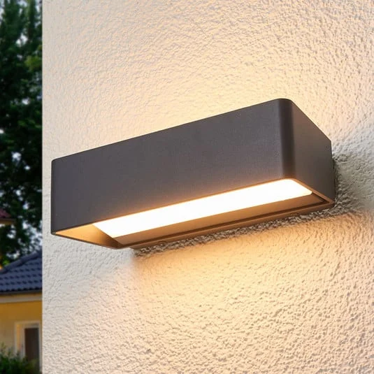 Lucande Aplique de exterior LED Midvig, gris oscuro, angular, IP65