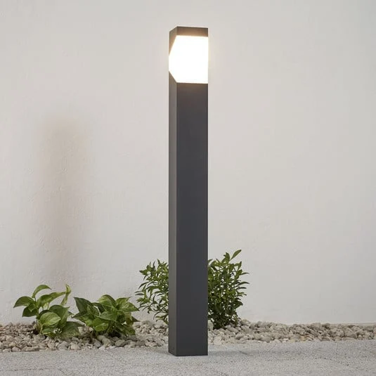Lucande Bolardo luminoso Kiran, 100 cm, gris, metal, IP44, E27