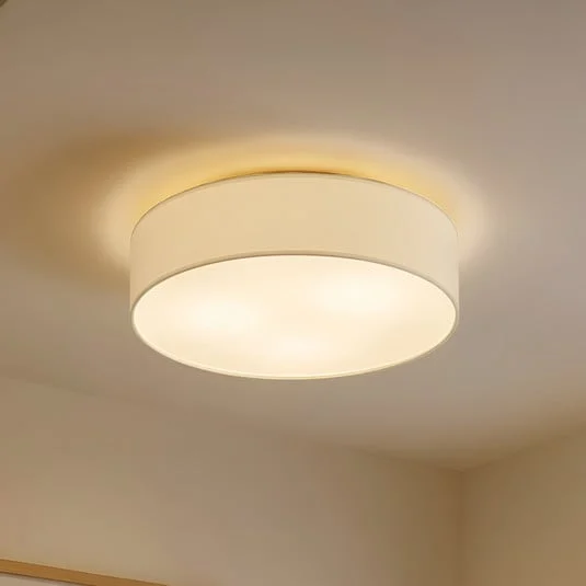 Plafón Lindby Sebatin, Ø 50 cm, blanco crema, tela, E27
