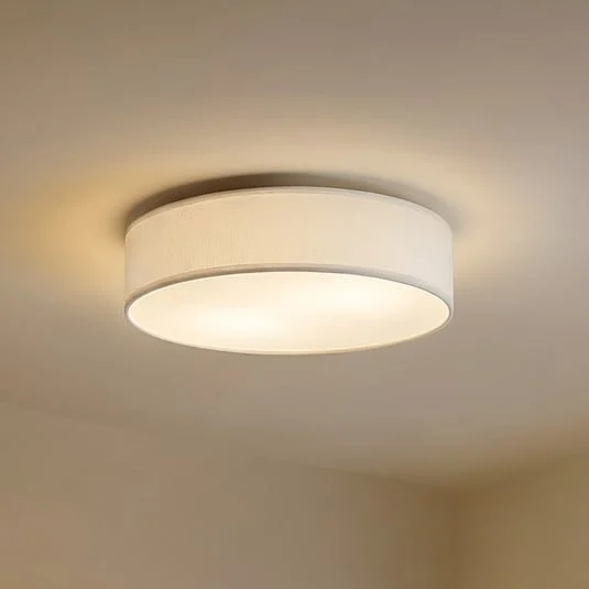 Plafón Lindby Sebatin, Ø 50 cm, blanco, tela, E27