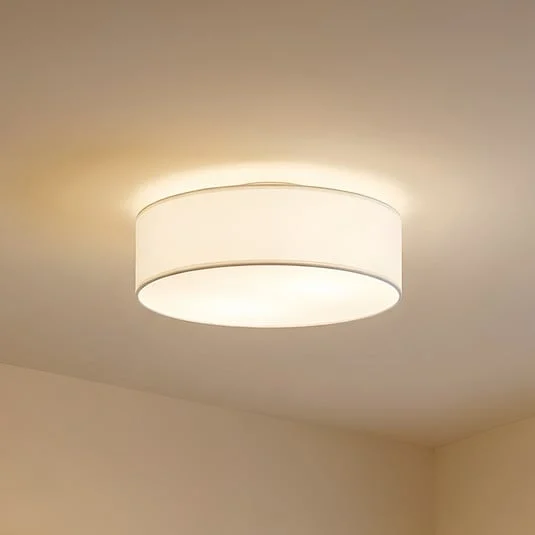 Plafón Sebatin, color crema, Ø40 cm, tela, E27 - Lindby