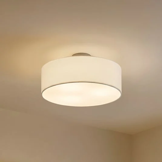 Plafón Lindby Sebatin, Ø 40 cm, blanco, tela, E27