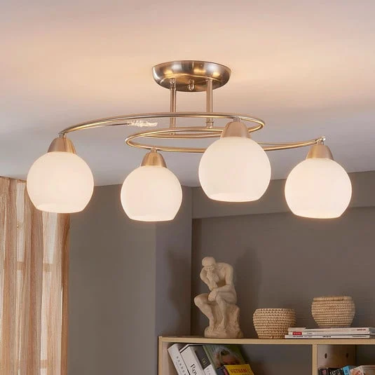 Plafón Lindby Svean, 4 luces, blanco, cristal, longitud 42,5cm