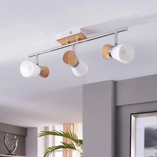 Foco de techo Vivica 3 brazos con piezas de madera