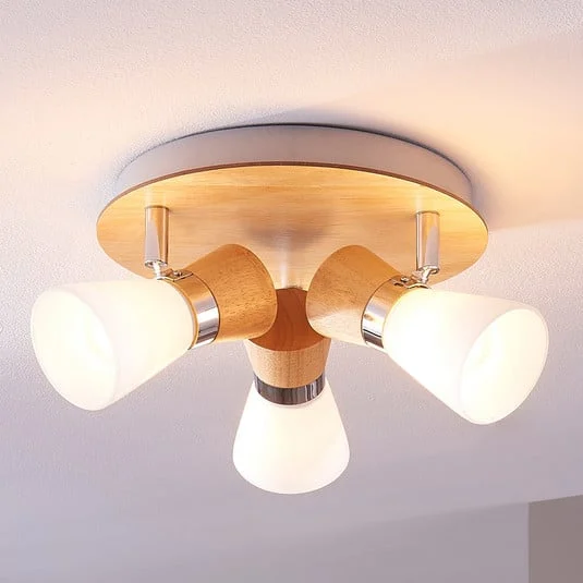 Lámpara de techo Lindby Vivica, Ø 26 cm, cromo/madera, 3 luces