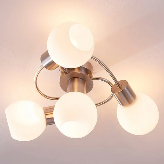 Plafón Lindby Ciala, 43 cm, 4 luces, color níquel, cristal