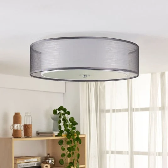 Lámpara de techo Lindby Tobia, gris, textil, Ø 50 cm, E27