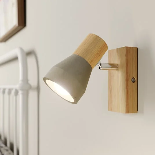 Foco Lindby Filiz, 12 cm de altura, madera, hormigón, E14