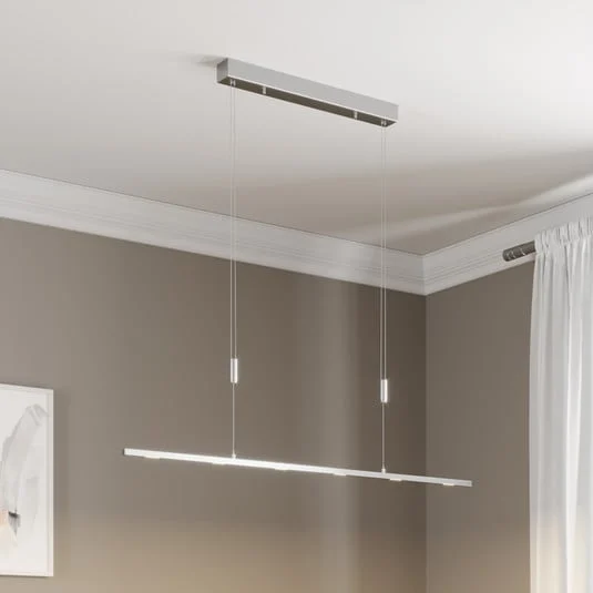 Lucande Lámpara colgante LED Arnik, 120 cm, color níquel, atenuable