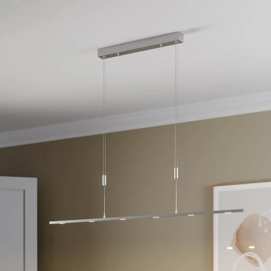 Lucande Lámpara colgante LED Arnik, 140 cm, color níquel, atenuable