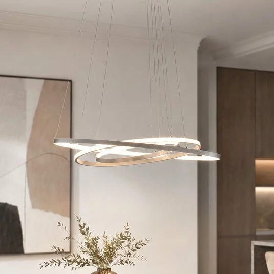 Lámpara colgante LED Lucande Ezana, níquel, metal, Ø 80 cm