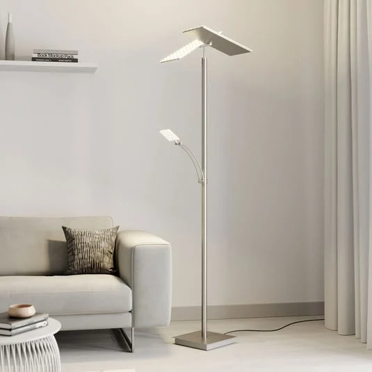 Lucande Lámpara de pie LED Parthena, níquel, metal, 180 cm