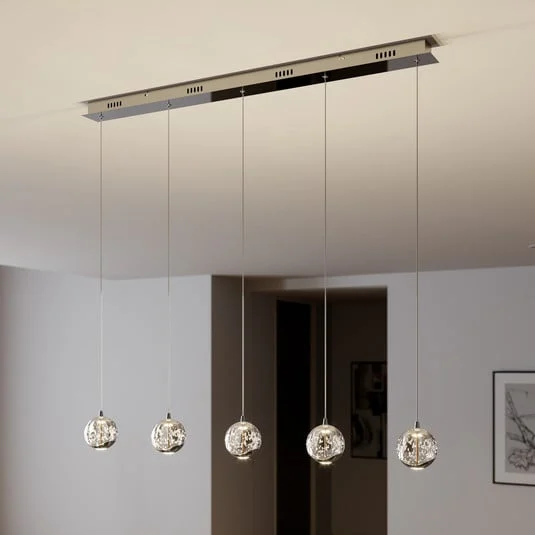 Lucande lámpara colgante LED Hayley, 96 cm, 5 luces, cromo, cristal