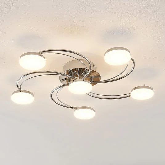 Plafón LED Lindby Rouven, forma espiral, 6 luces, gris