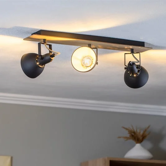 Lámpara de techo Lindby Aylis, 3 luces, 60 cm, negra, madera, E14