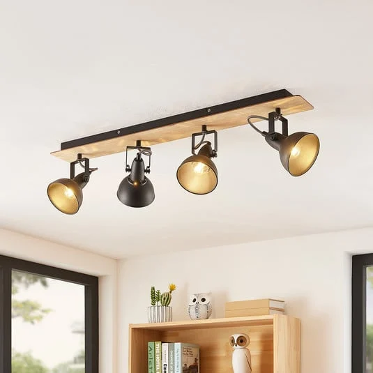 Lindby Aylis lámpara de techo, 4 luces, 82 cm, negro, madera, E14