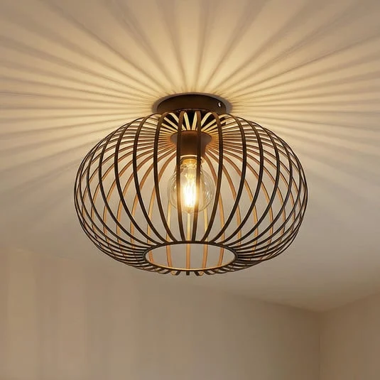 Plafón Lindby Nahele, marrón, metal, Ø 40 cm, E27