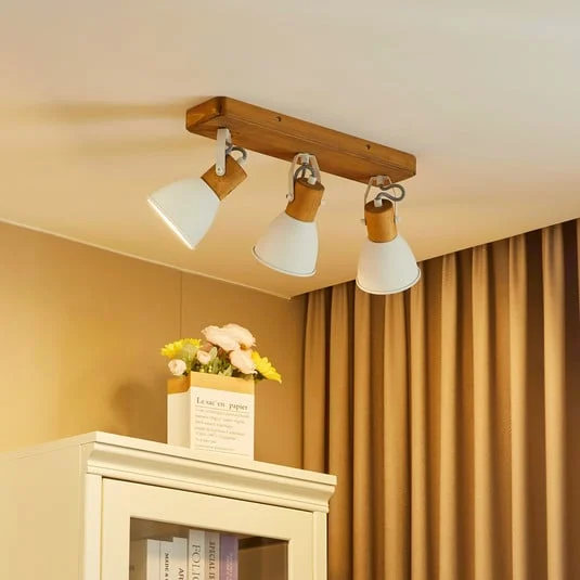 Downlight Merela de Lindby, blanco, 45 cm, 3 luces, madera, E14