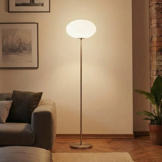Lámpara de pie Lindby Sonika, 175 cm, color níquel, cristal, E27
