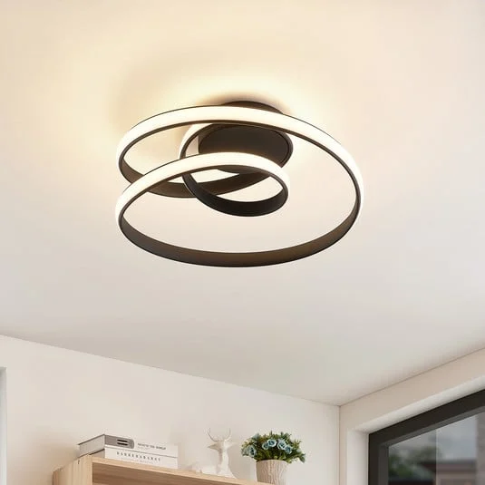 Lucande, plafón LED Sakina, negro, metal, Ø 48 cm