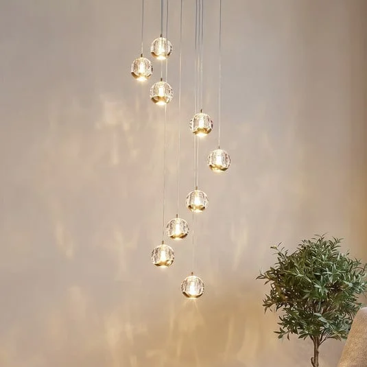 Lucande Lámpara colgante LED Hayley, Ø 40 cm, 9 luces, dorado, cristal